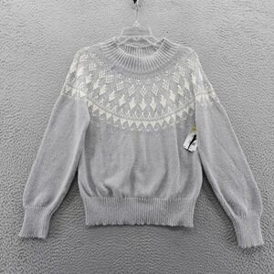 Melrose and Market Womens Fair Isle Knit Sweater Grey White XS New